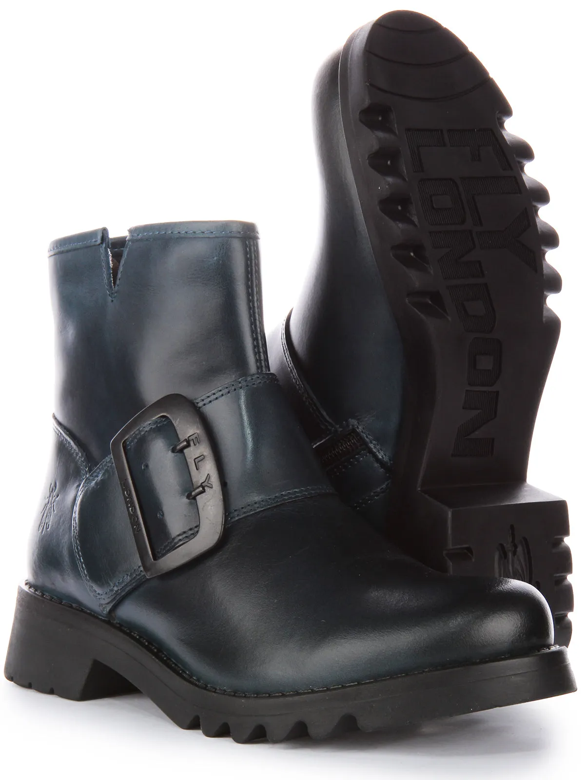 Fly London Rily991 Botines de piel con cremallera lateral para mujer en negro