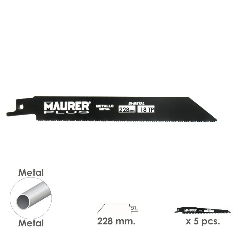 HOJA PARA SIERRA SABLE METAL 228 MM.  18 TPI TIPO BOSCH (5 PIEZAS)