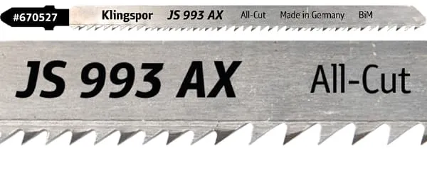 JS 993 AX Special Hoja sierra caladora bimetálica, fresada, engastada para Madera dura,  Plásticos reforzados con fibra,  Resina