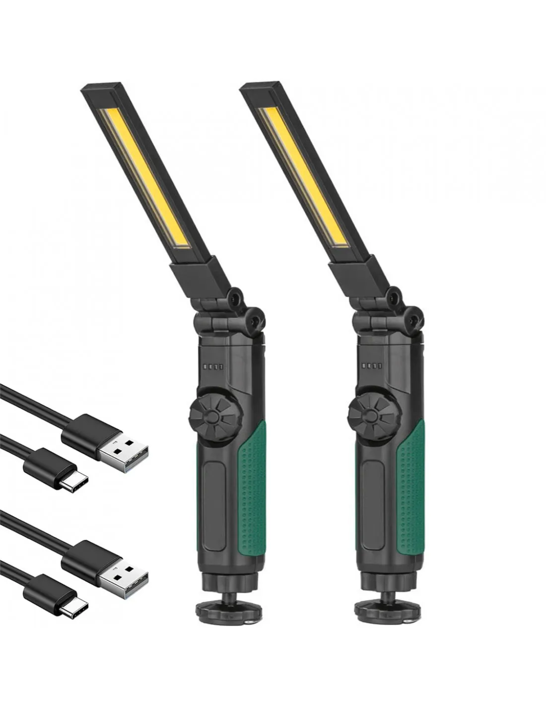 Juego de 2 Linternas de Taller LED recargable USB EXTRALARGA 40CM con rotación 360°  Iman y Regulador de luz | 1500 mAh, 600 Lm