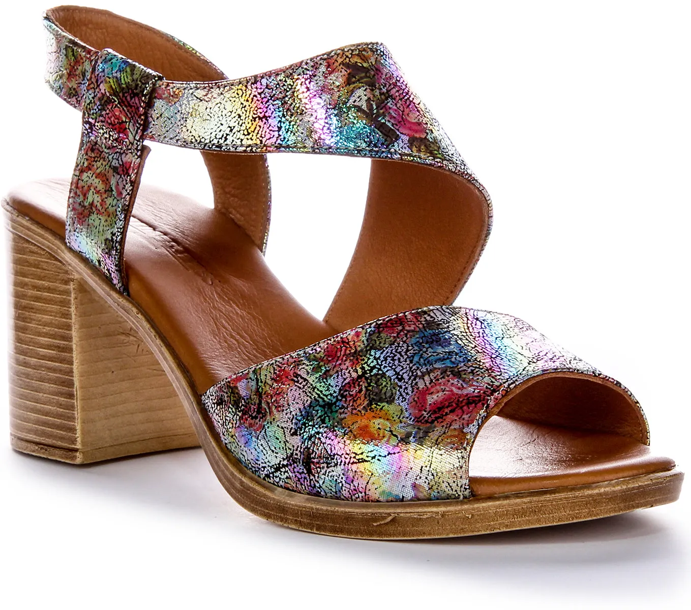 Justinreess Zapatos de Tacón Medio de Cuero para Mujer Alyssa Tacón de 3 pulgadas con Adorno Floral En Multicolor