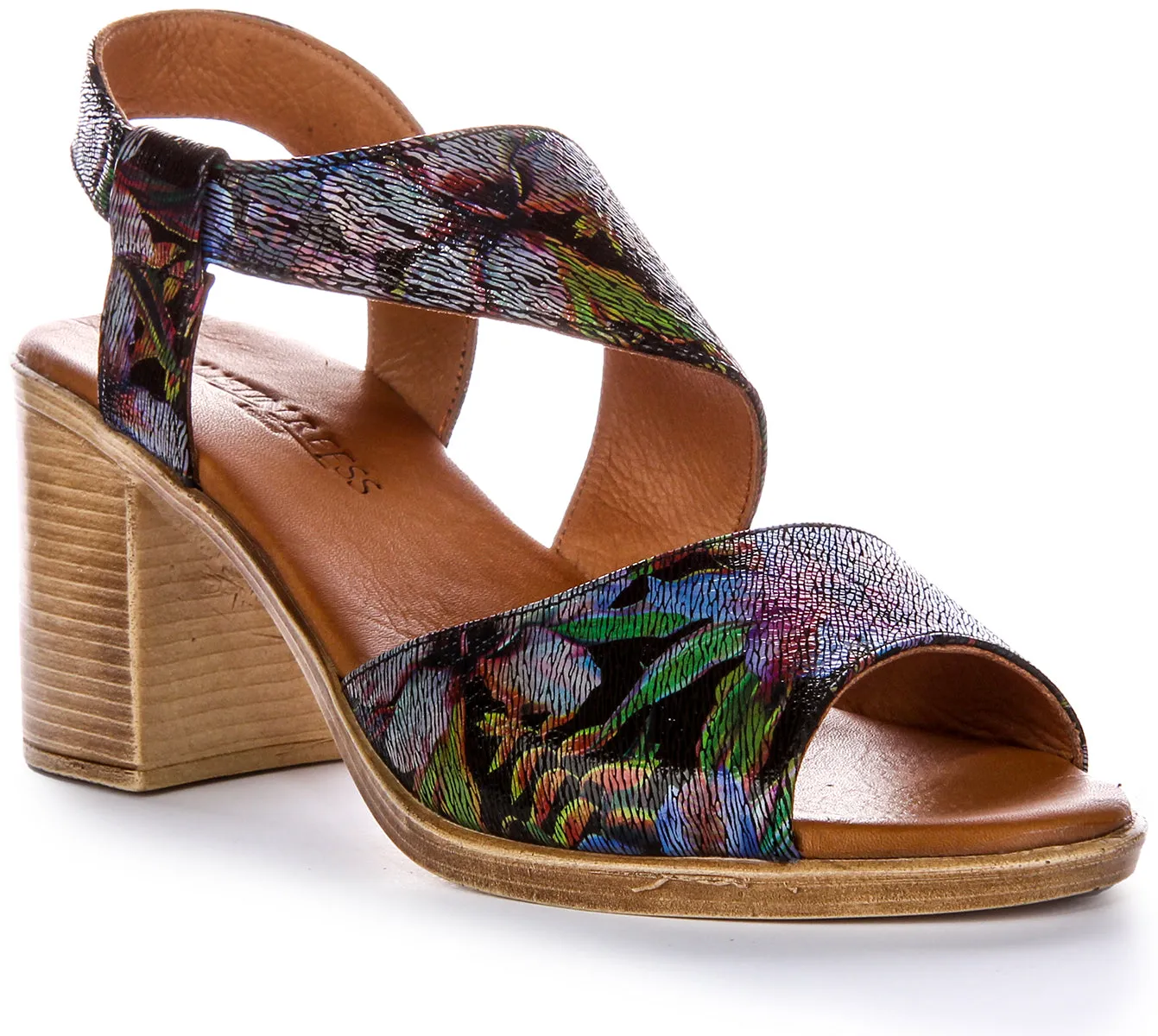 Justinreess Zapatos de Tacón Medio de Cuero para Mujer Alyssa Tacón de 3 pulgadas con Adorno Floral En Multicolor