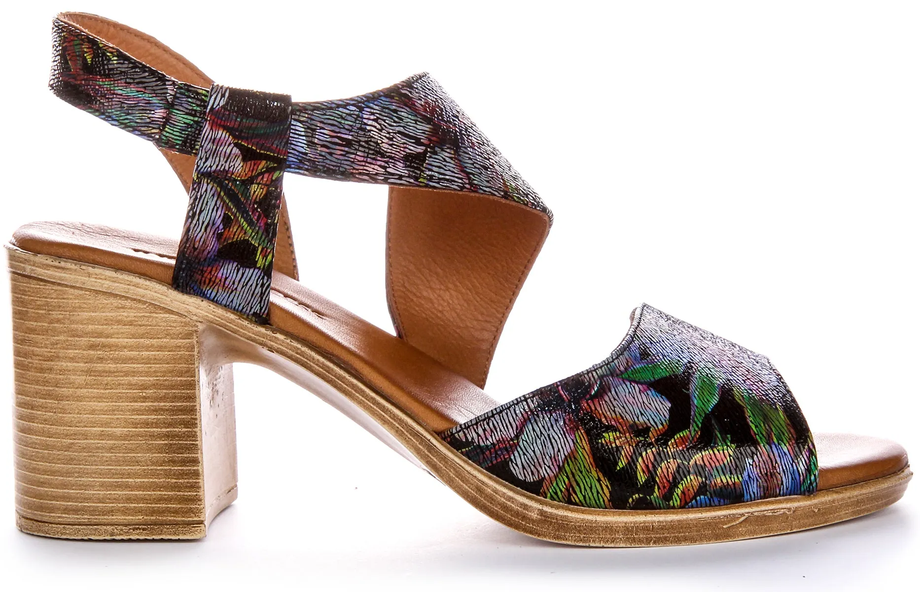 Justinreess Zapatos de Tacón Medio de Cuero para Mujer Alyssa Tacón de 3 pulgadas con Adorno Floral En Multicolor