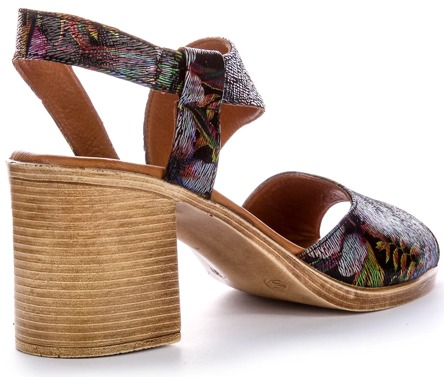 Justinreess Zapatos de Tacón Medio de Cuero para Mujer Alyssa Tacón de 3 pulgadas con Adorno Floral En Multicolor