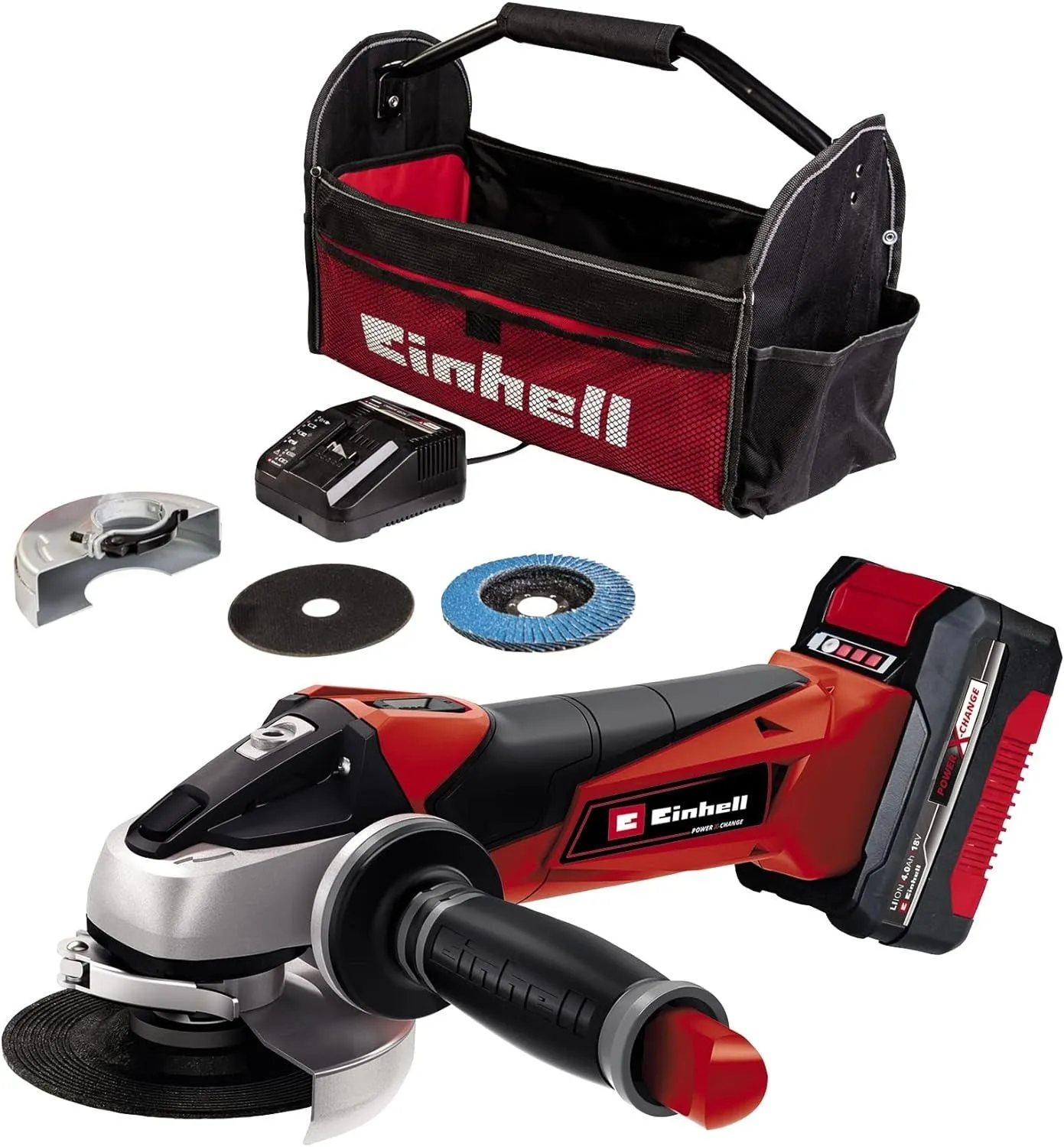 KIT AMOLADORA ANGULAR 18V 115MM + BATERIA 4AH + CARGADOR + BOLSA + ACCESORIOS EINHELL TEAG 18/115 LI KIT