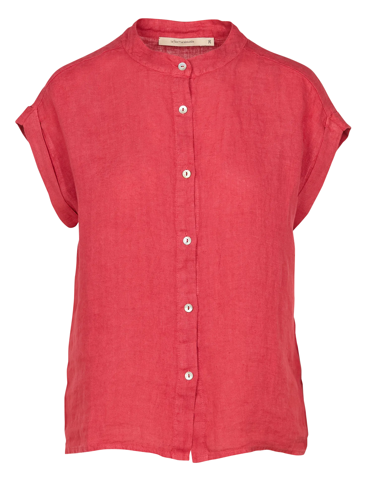 LA FEE MARABOUTEE Camisa recta de manga corta de lino en rojo