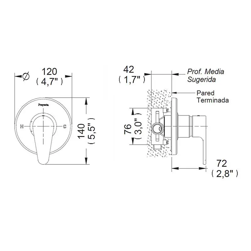 LLAVE MONOMANDO PARA REGADERAO TINA PROYECTA MORDC01