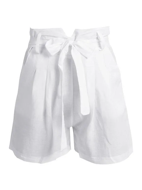 Lumina Shorts de mezcla de lino de talle alto