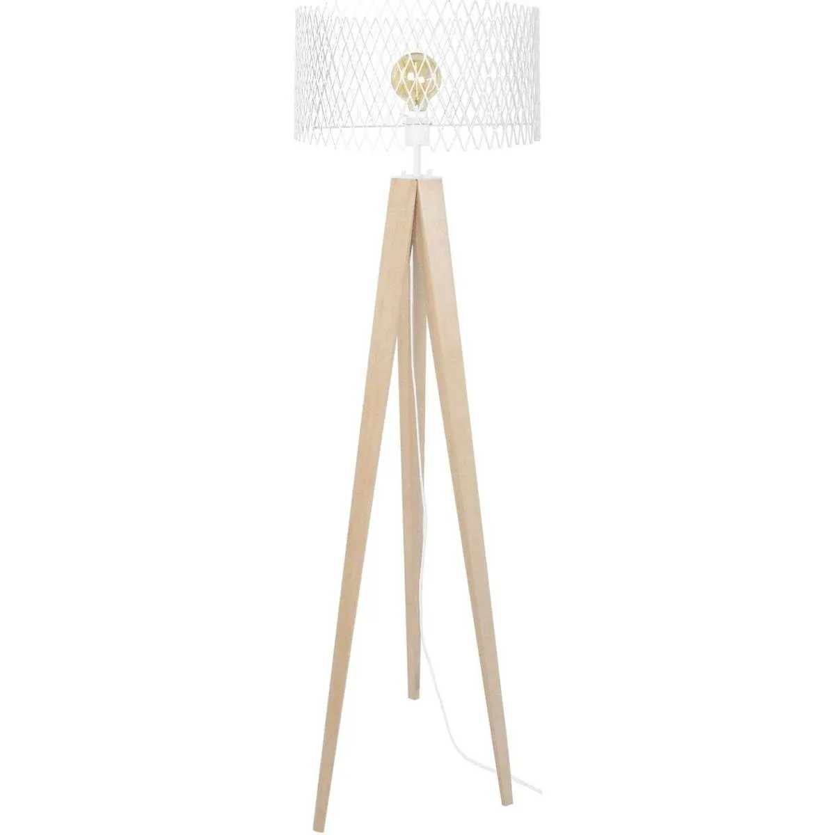 Lámpara de pie pirámide madera natural y blanco