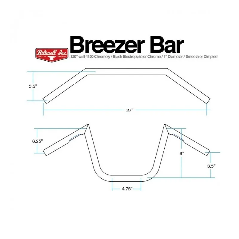 Manillar Biltwell Breezer negro sin hendiduras