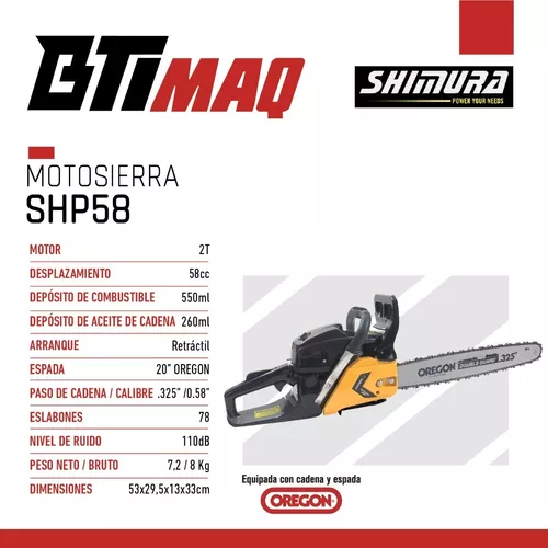 Motosierra Shimura Pro Shp58 2t 58cc 20 Cadena Oregon Color Negro