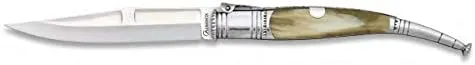 Navaja SERRANA con CARRACA Mango de Asta Toro Hoja de Acero INOX inoxidable de 15 4 cm para Camping  Caza  Pesca  Supervivencia 