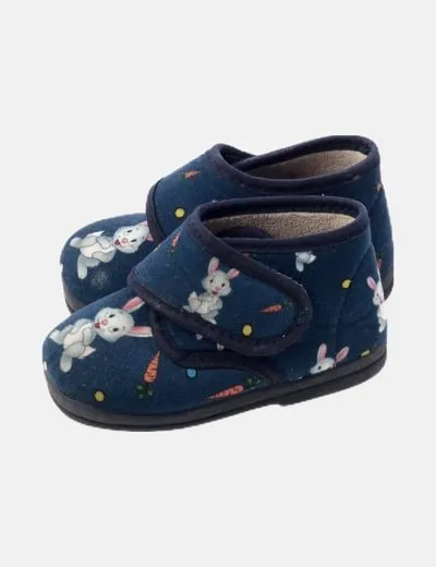 NoName Zapatilla azul estampado conejitos