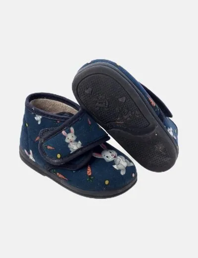 NoName Zapatilla azul estampado conejitos