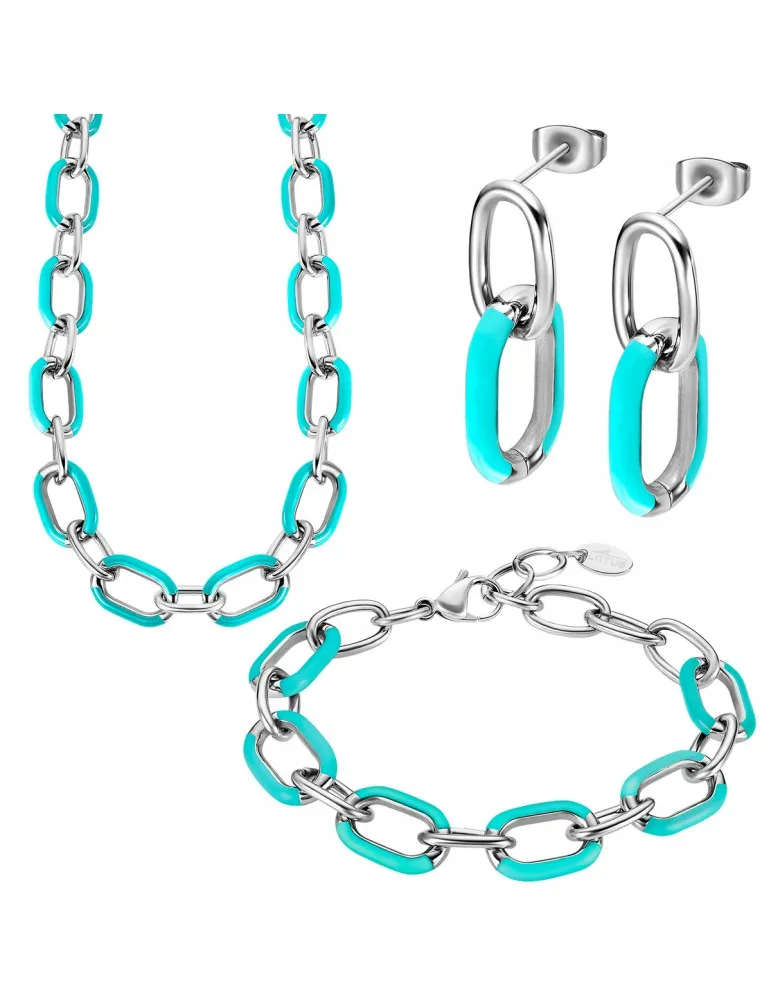 Pack Pendientes Collar Pulsera Lotus Style Eslabones Azules LS2330