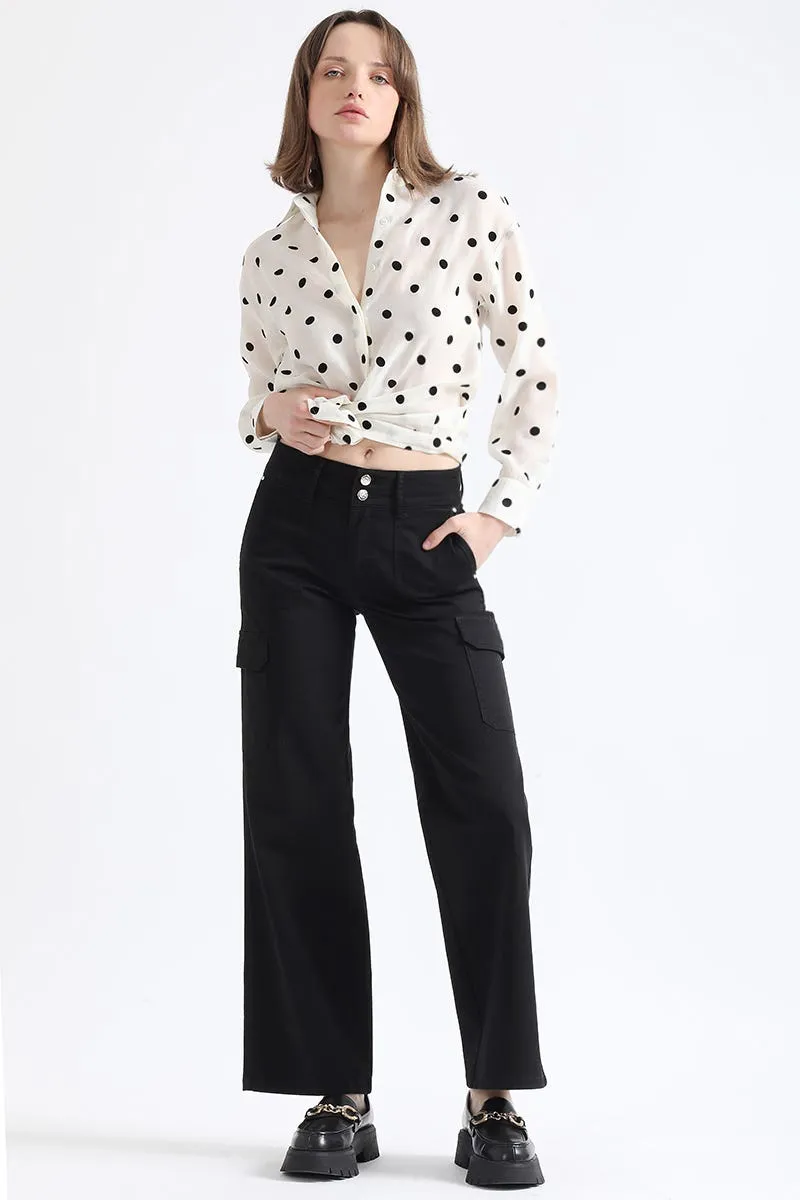 PANTALON STRAIGHT CARGO FIT, TIRO MEDIO, NEGRO