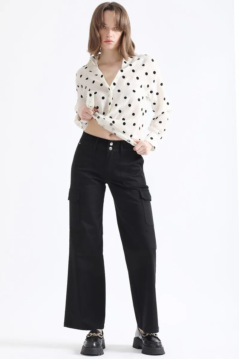 PANTALON STRAIGHT CARGO FIT, TIRO MEDIO, NEGRO