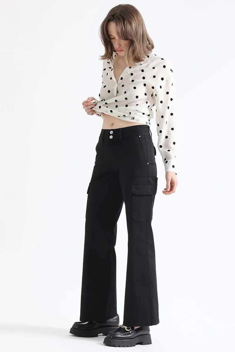 PANTALON STRAIGHT CARGO FIT, TIRO MEDIO, NEGRO
