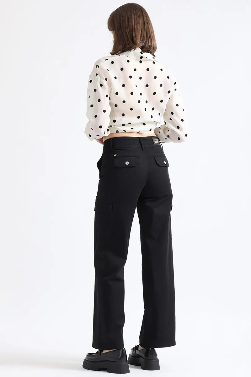 PANTALON STRAIGHT CARGO FIT, TIRO MEDIO, NEGRO