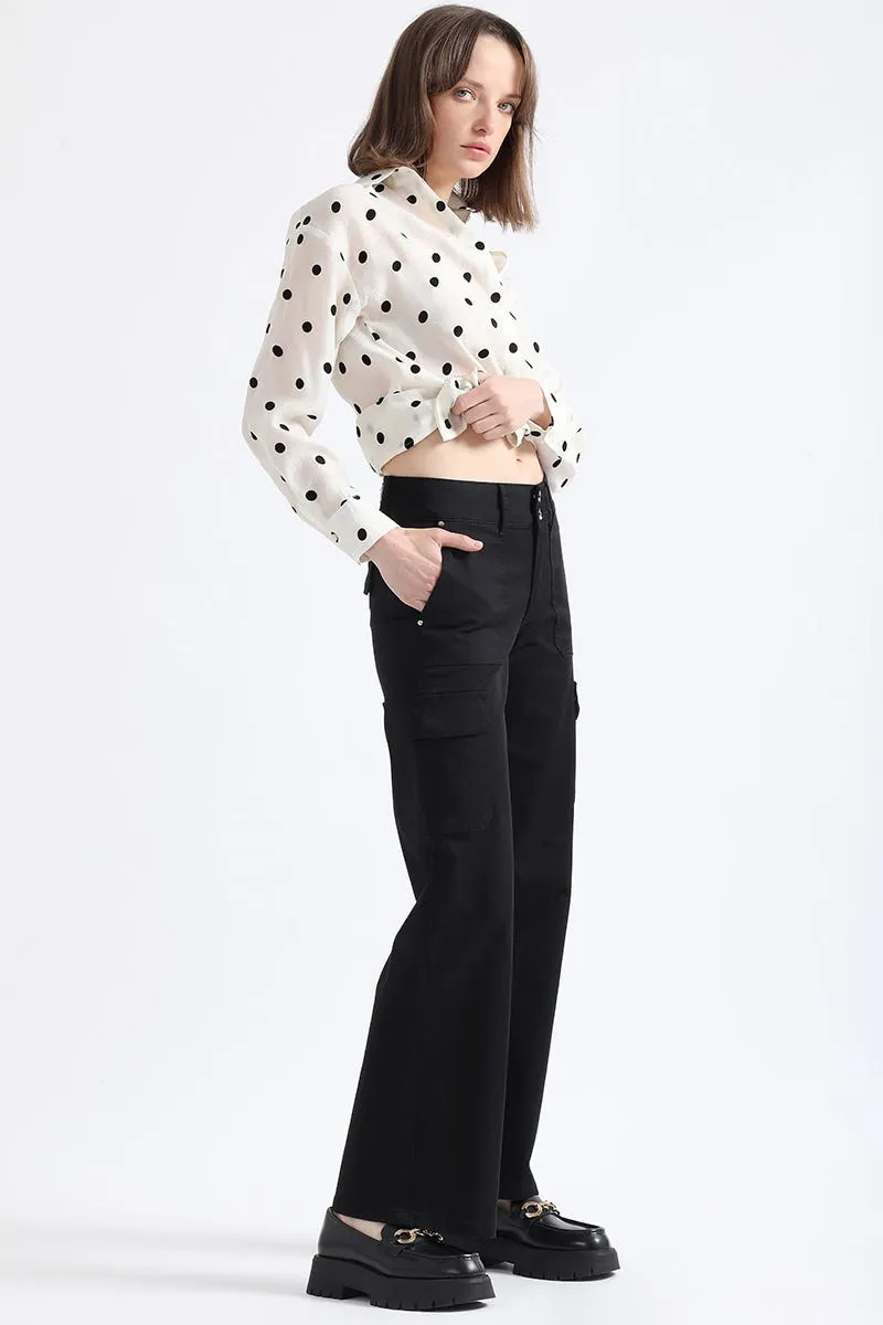 PANTALON STRAIGHT CARGO FIT, TIRO MEDIO, NEGRO