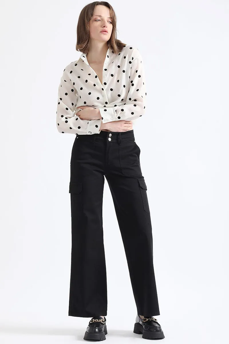 PANTALON STRAIGHT CARGO FIT, TIRO MEDIO, NEGRO