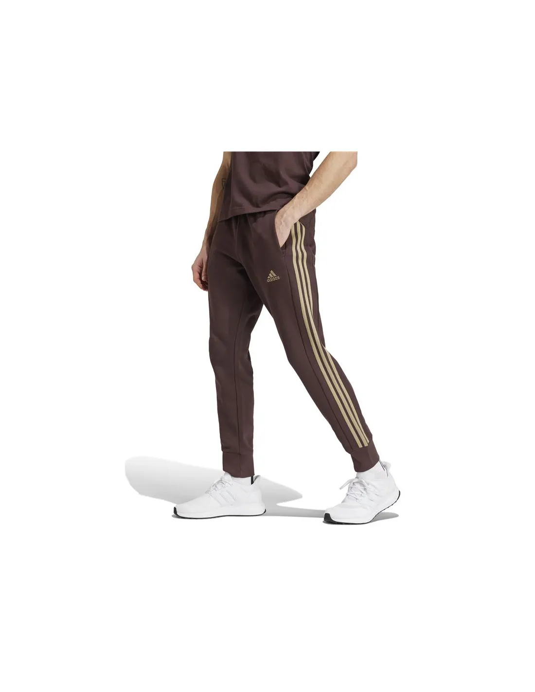Pantalones adidas Essentials French Terry Tapered Cuff 3 bandas Hombre Marrón
