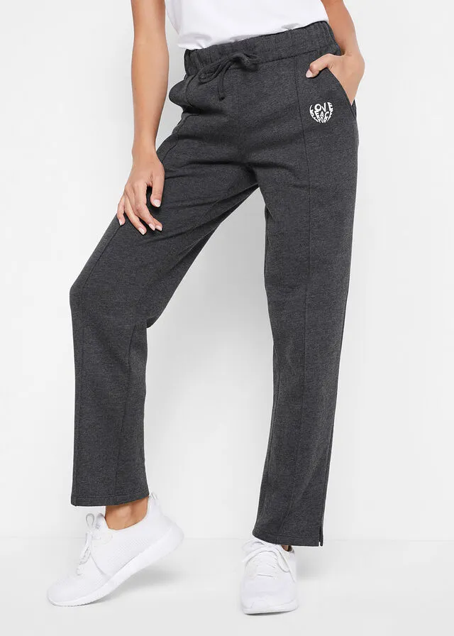 Pantalón de chándal de algodón orgánico con corte recto Negro jaspeado