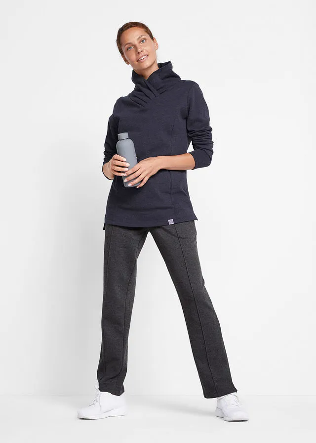 Pantalón de chándal de algodón orgánico con corte recto Negro jaspeado