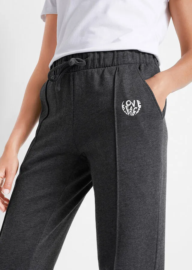 Pantalón de chándal de algodón orgánico con corte recto Negro jaspeado