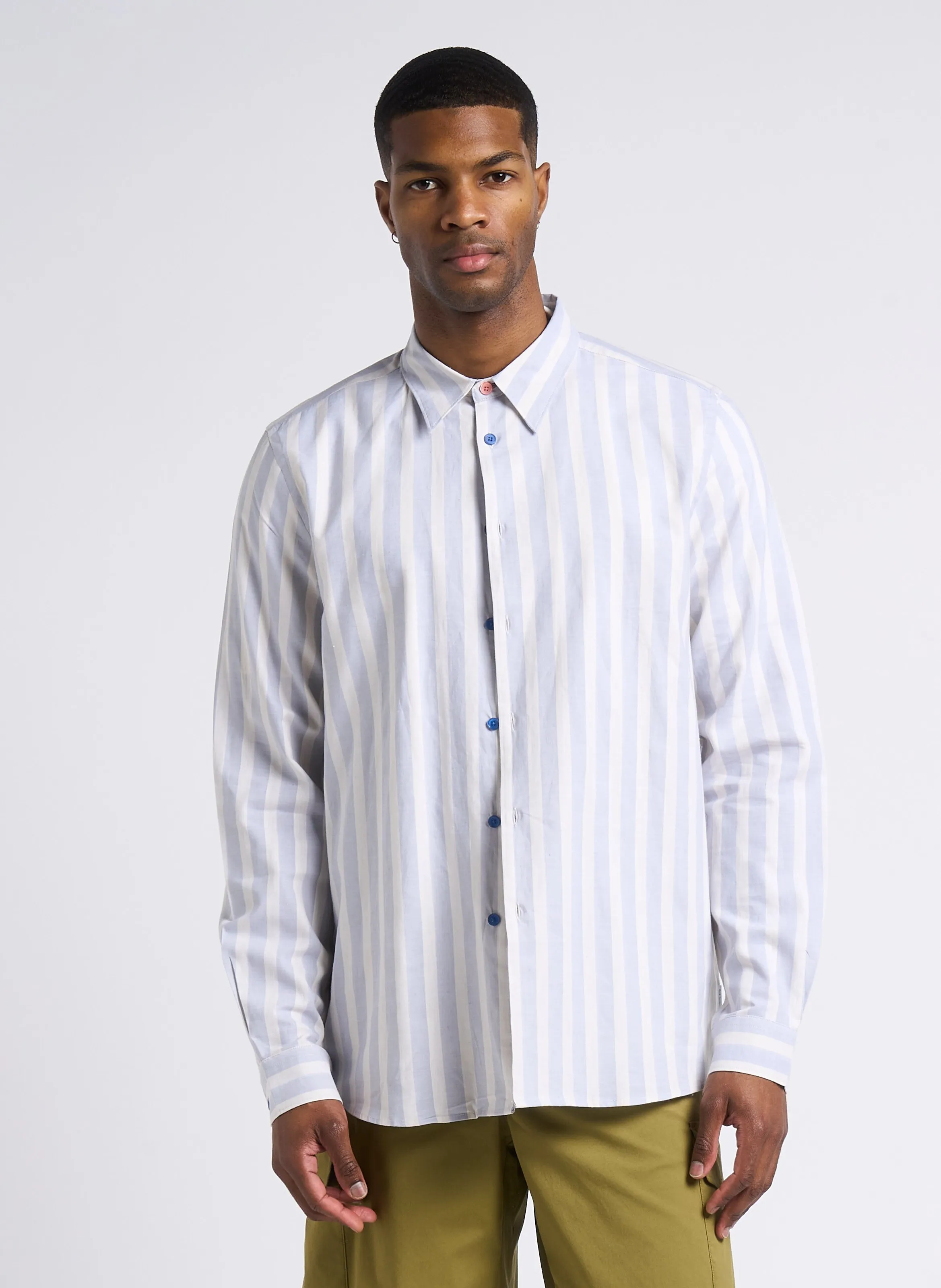 PAUL SMITH Camisa recta de algodón a rayas con cuello clásico en azul