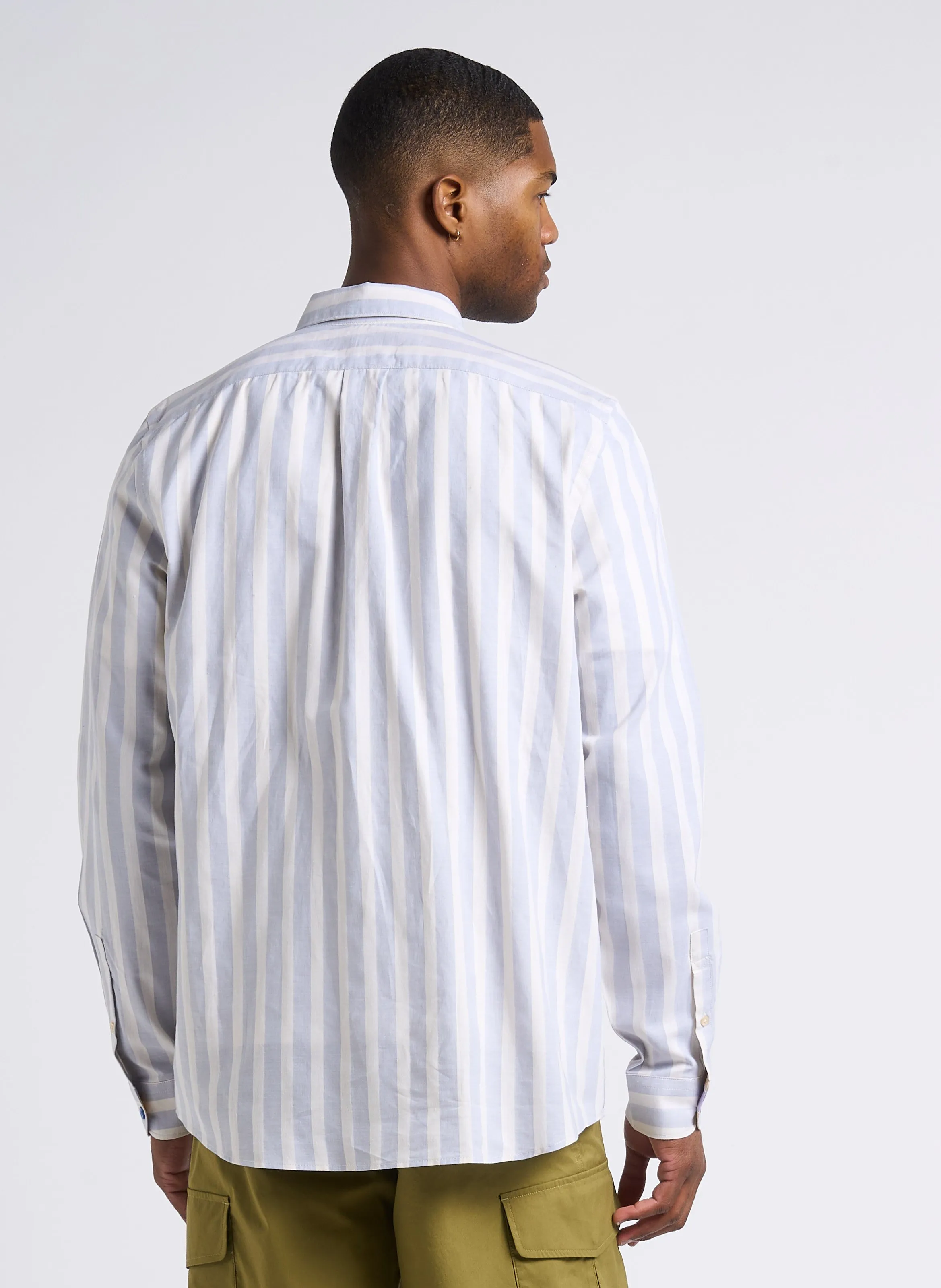PAUL SMITH Camisa recta de algodón a rayas con cuello clásico en azul