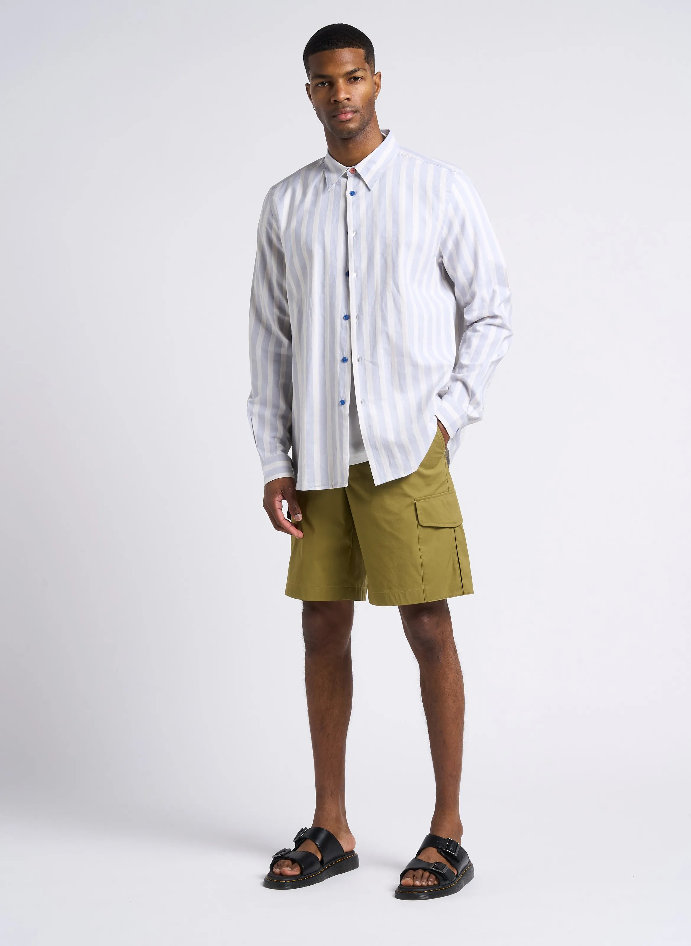 PAUL SMITH Camisa recta de algodón a rayas con cuello clásico en azul