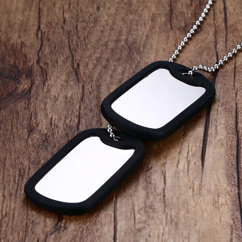 Pendiente y Collar para Hombre Stainless Steel Double Dog Tag Necklace Pendant ID Men Jewelry 24" Chain