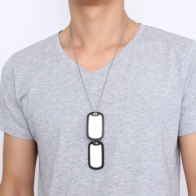 Pendiente y Collar para Hombre Stainless Steel Double Dog Tag Necklace Pendant ID Men Jewelry 24" Chain
