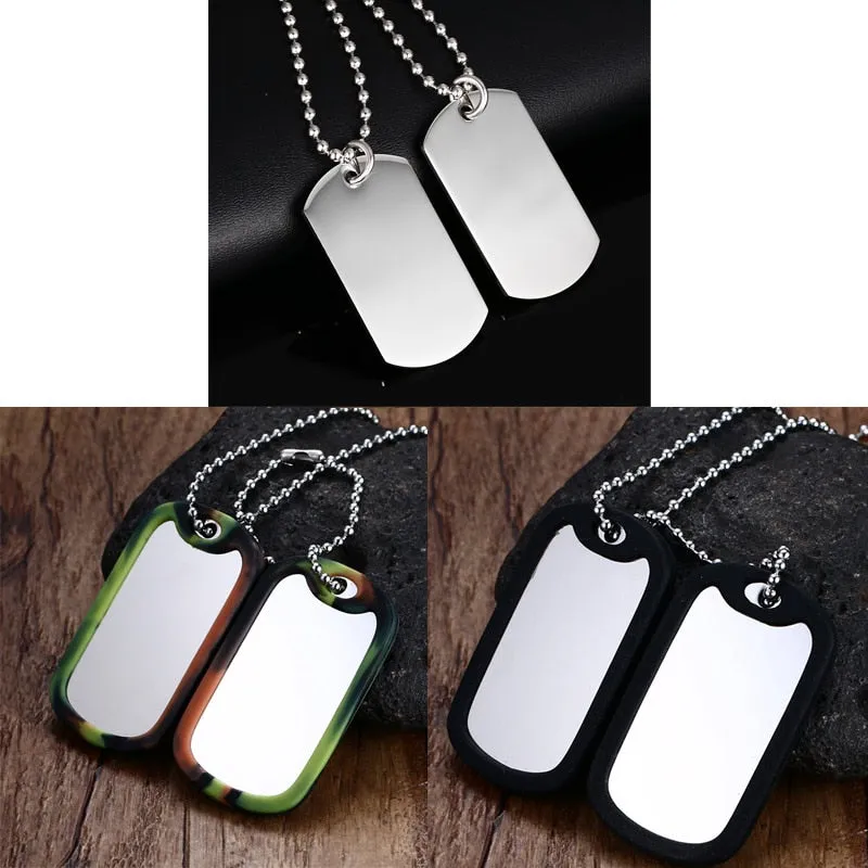 Pendiente y Collar para Hombre Stainless Steel Double Dog Tag Necklace Pendant ID Men Jewelry 24" Chain