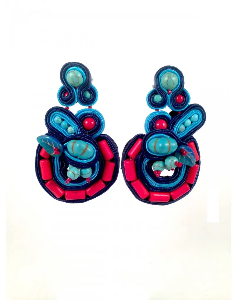 PENDIENTES FLAMENCA CORAL Y AZUL