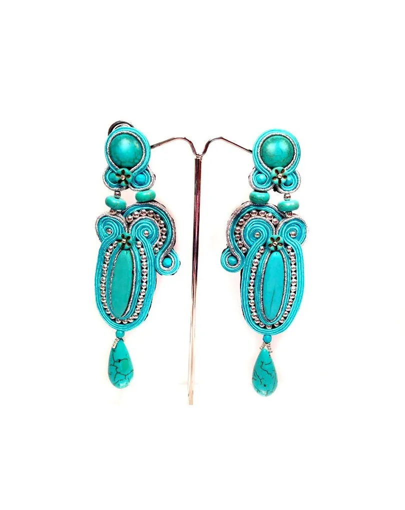 PENDIENTES FLAMENCA PLATA TURQUESA FERIA 2019