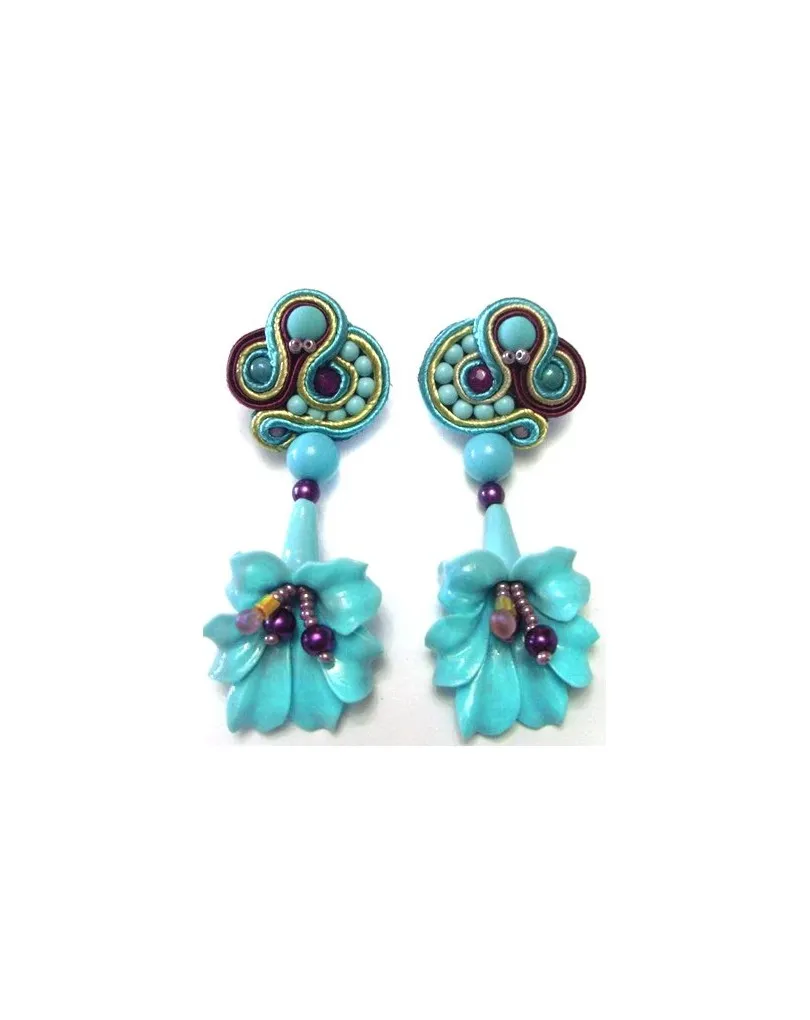 PENDIENTES FLAMENCA TURQUESA BEIGE AMATISTA FLOR