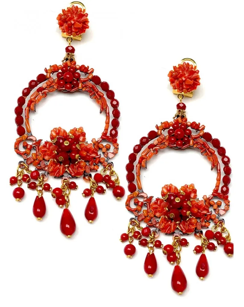 PENDIENTES MUJER LARGOS CORAL HANDMADE ALTA BISUTERIA BODAS