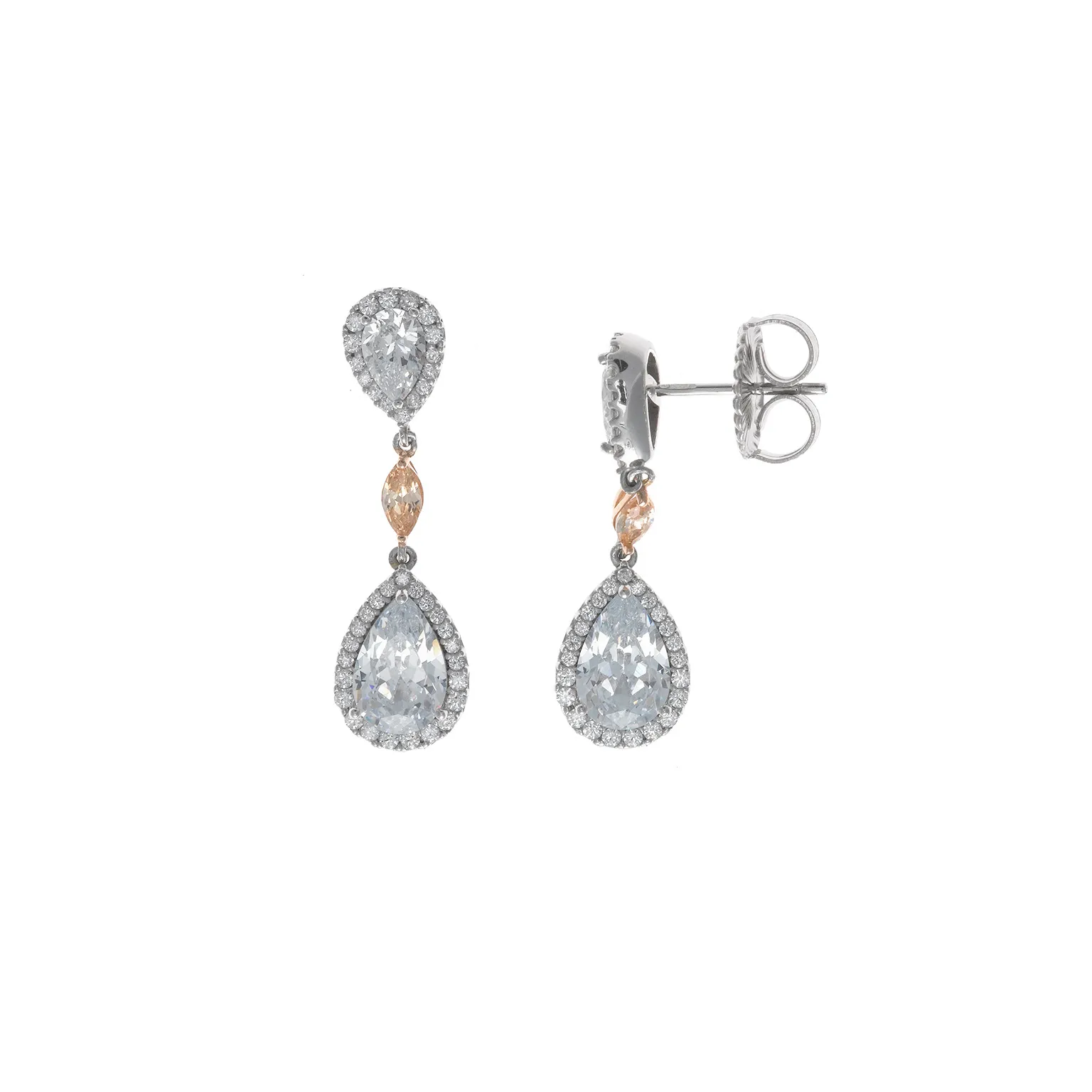 ***Pendientes Plata con Circonitas y Morganita hidrotermal