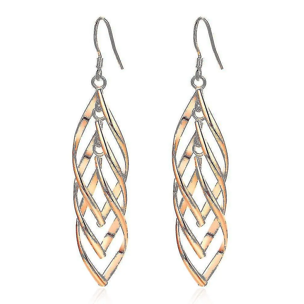 Pendientes Plateados Chapados en Doble Torsura Tassel Wave Colgantes Twisted Triple Line Eardrops Para Exhibitio