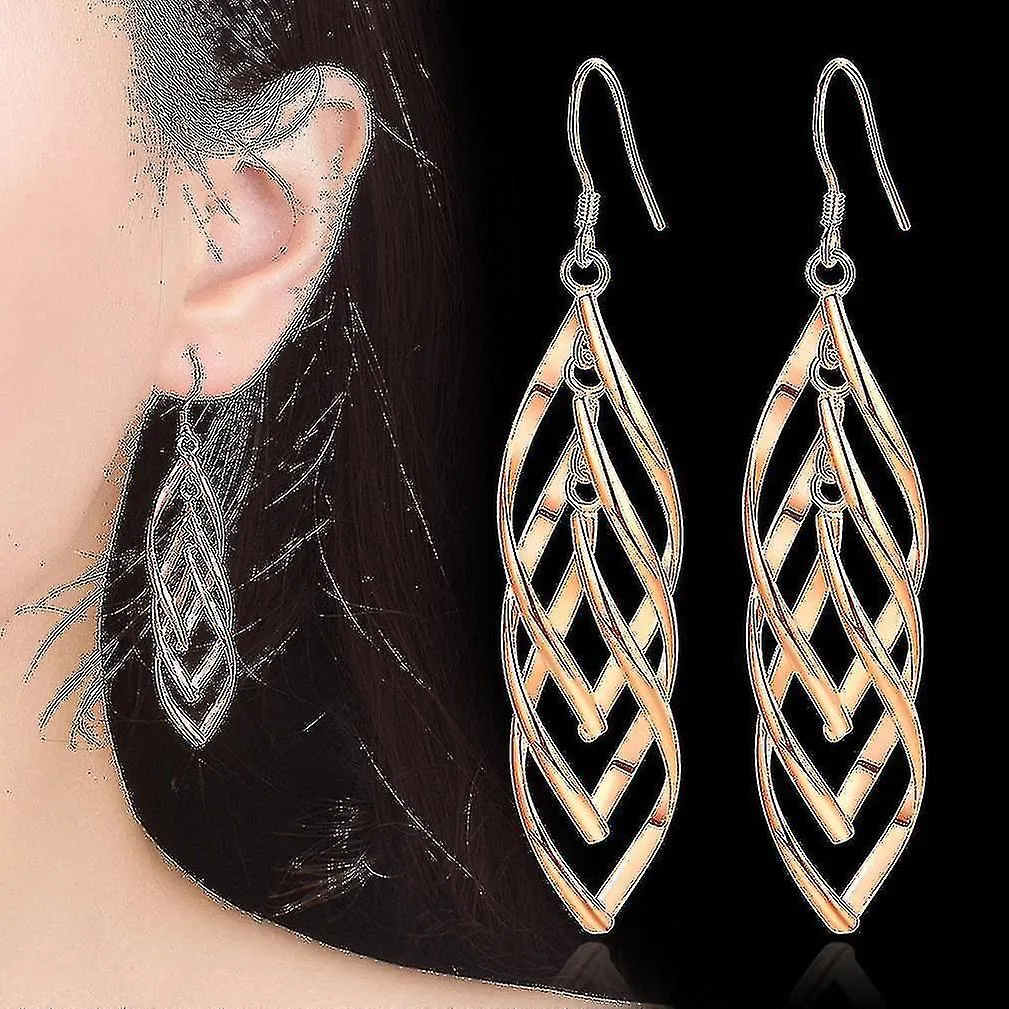 Pendientes Plateados Chapados en Doble Torsura Tassel Wave Colgantes Twisted Triple Line Eardrops Para Exhibitio