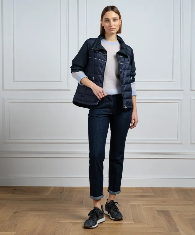 Peserico Blue combined jacket with monil chain