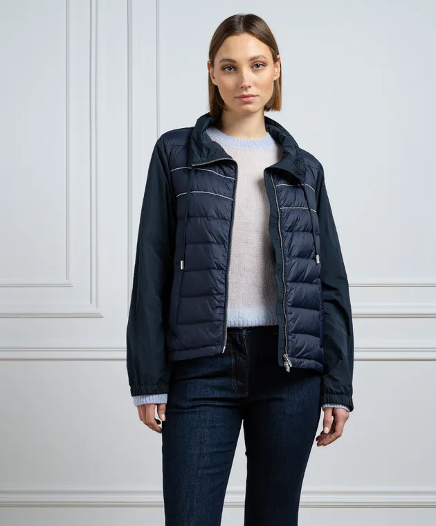 Peserico Blue combined jacket with monil chain