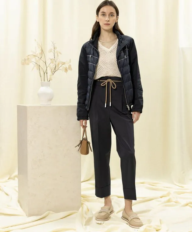 Peserico Blue combined jacket with monil chain
