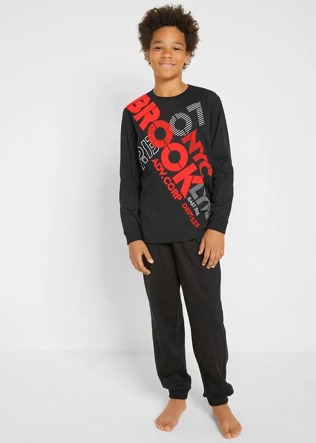 PIJAMA PARA NIñOS (2 PIEZAS) NEGRONARANJA NEóN