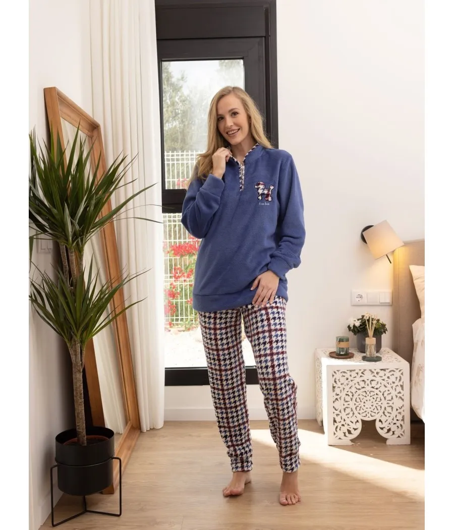 Pijama térmico mujer invierno Blanca Hernández coralina azul puños