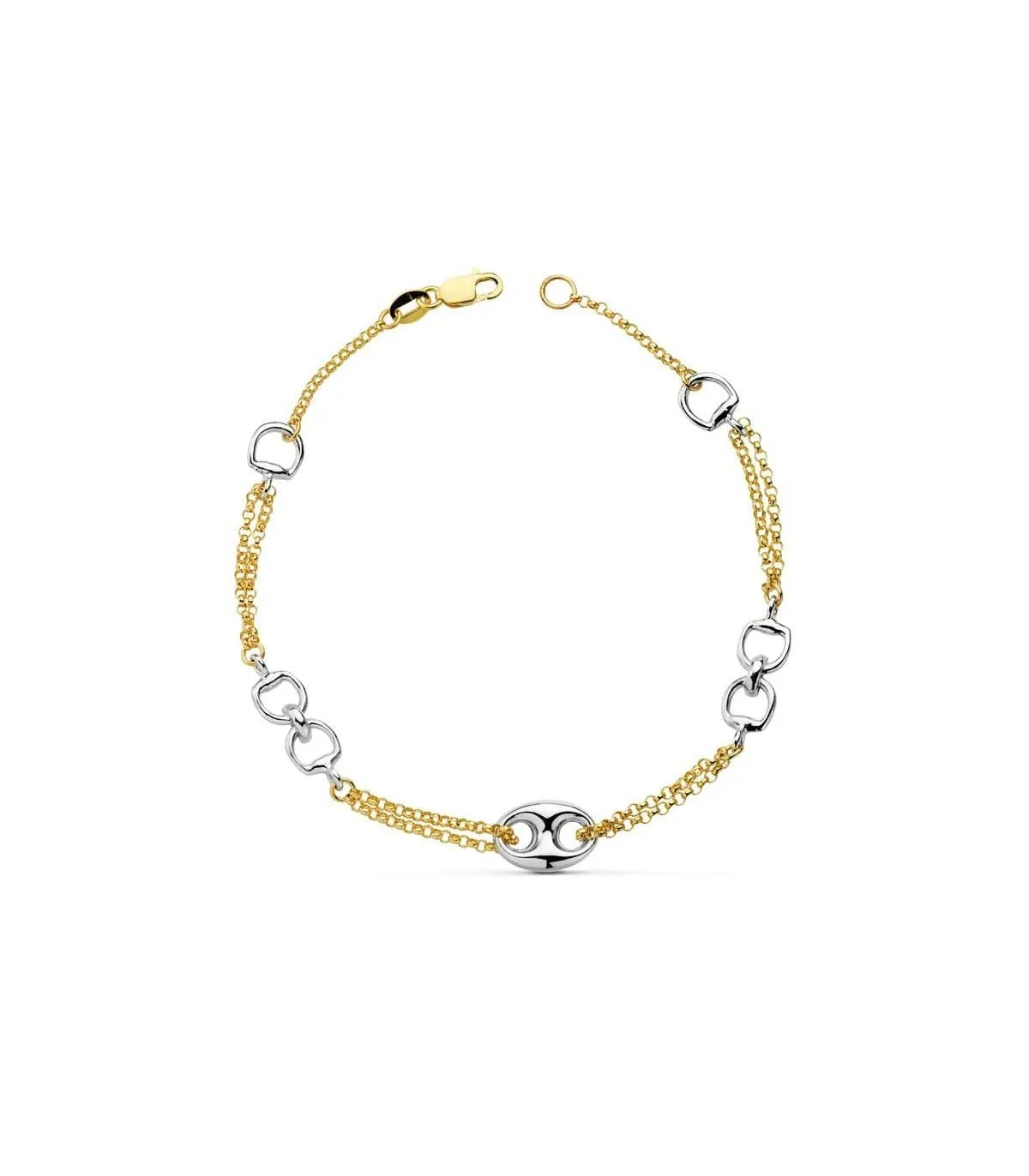 Pulsera oro bicolor 18k Cadena con estribos