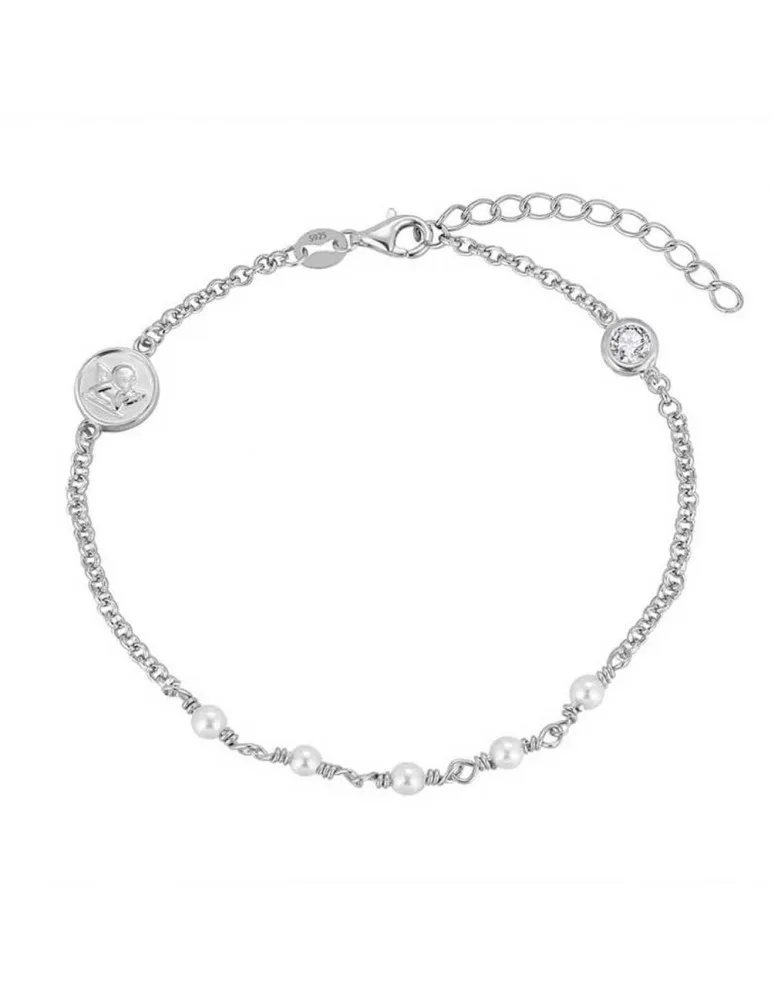 Pulsera Plata Niña Plata Ángel y perlas Promojoya