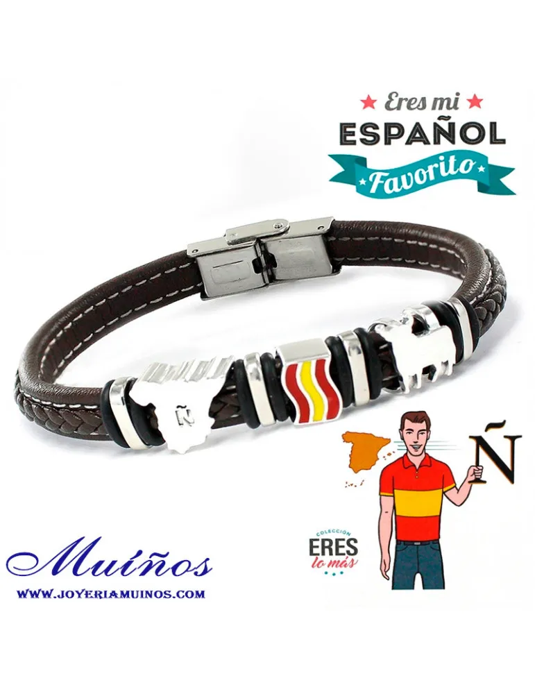 Pulsera plata y cuero eres mi Español Favorito